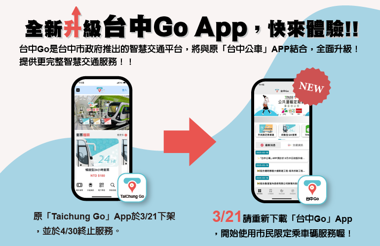 全新升級「台中Go」 App，快來體驗!!